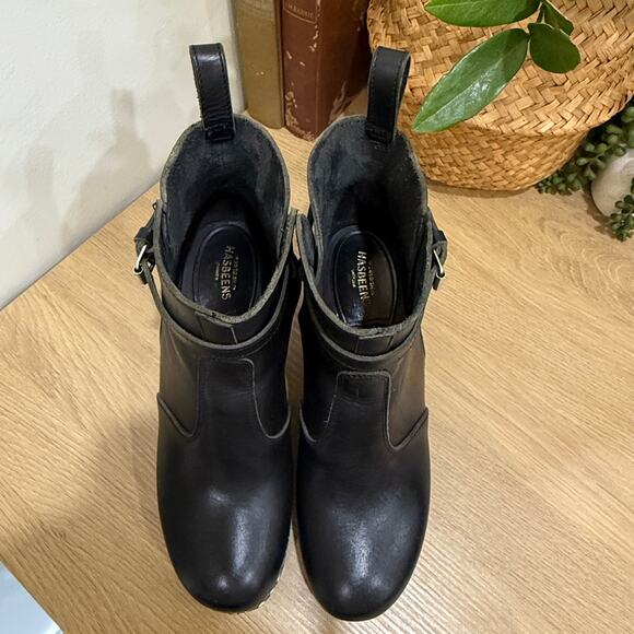 SWEDISH HASBEENS Clog Boots Size EU 40 US 10 Black Leather High Heel Jodhpur - Picture 2 of 10